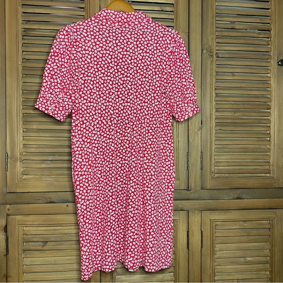 Boden cherry pink/red floral Button 100% cotton Jersey Mini Tea comfy Dress SZ-8 - Picture 4 of 9
